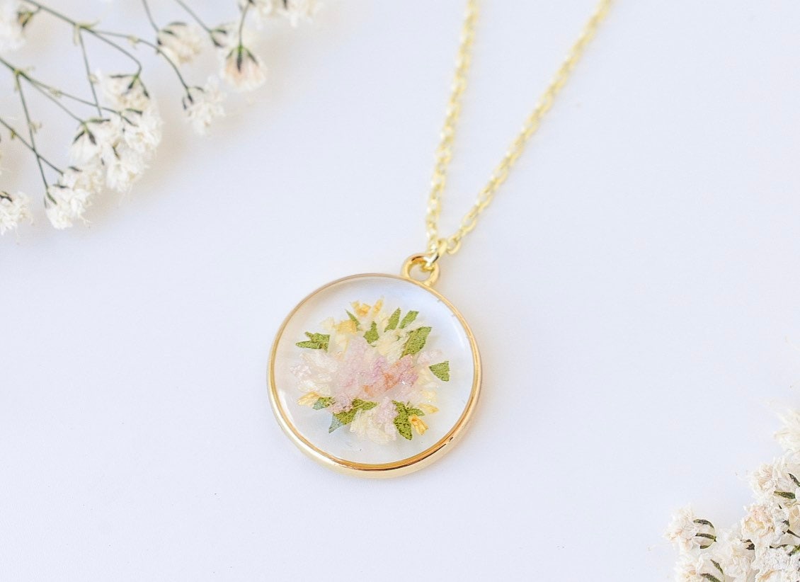 Custom Wedding Bouquet Necklace: Pressed Flower Resin Jewelry Keepsake