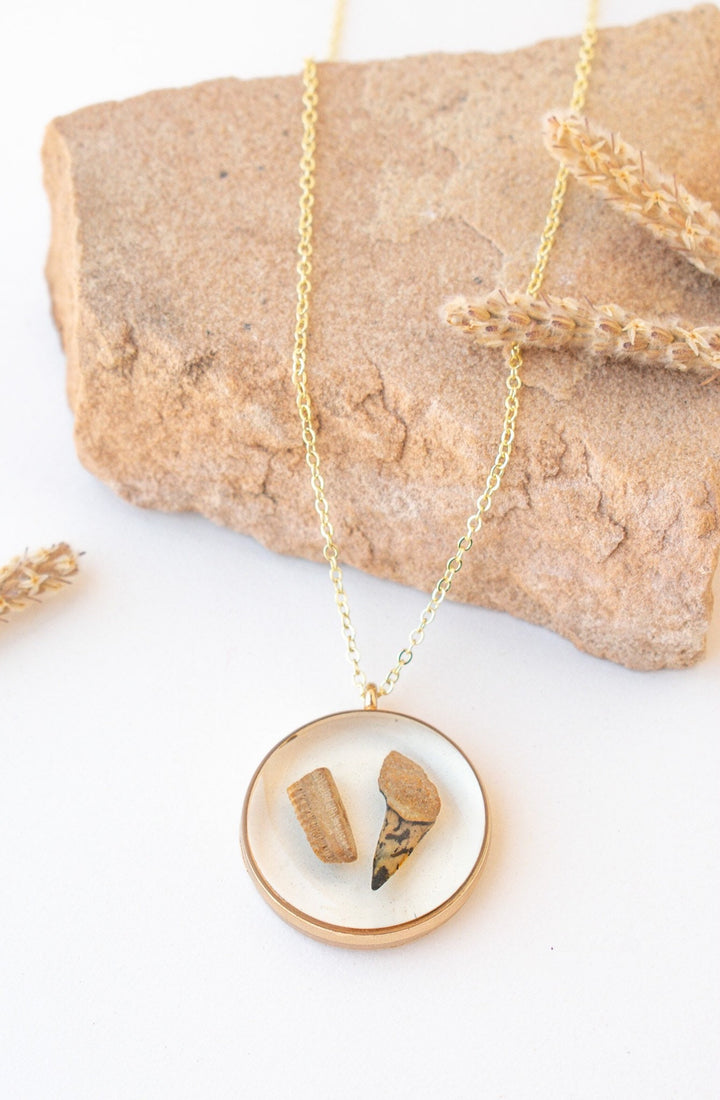 Custom Shark Tooth or Fossil Necklace – Handmade Resin Pendant with Bones or Fossils – Unique Memorial Jewelry Gift