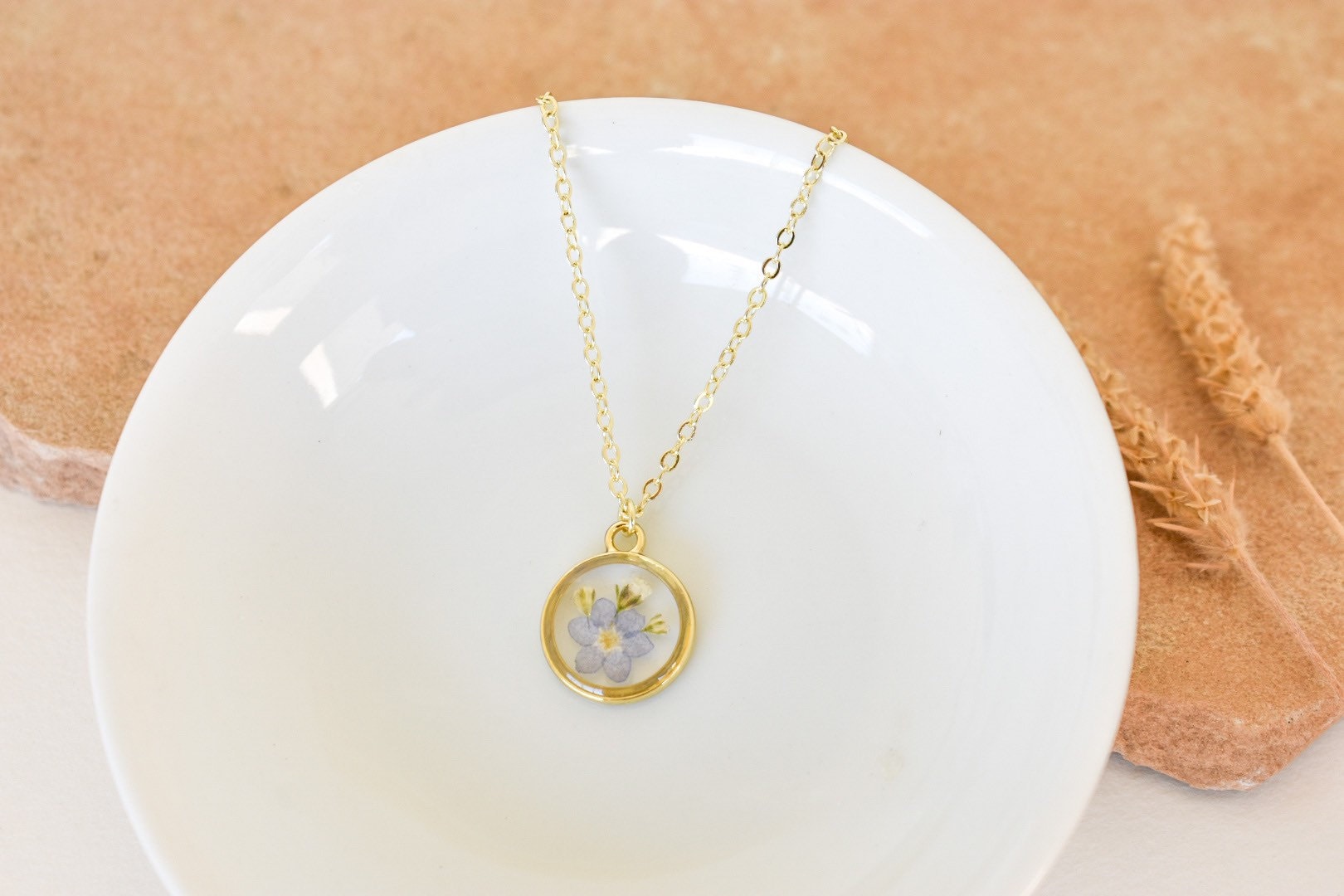 Miscarriage Necklace • Forget Me Not & Baby’s Breath Jewelry • Pregnancy Loss Remembrance Gift