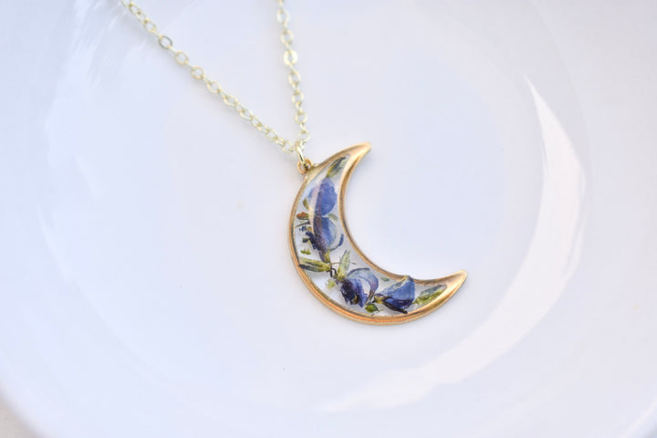 Handmade Lupine Flower Resin Necklace: Symbol of Healing & Strength, Wildflower Jewelry