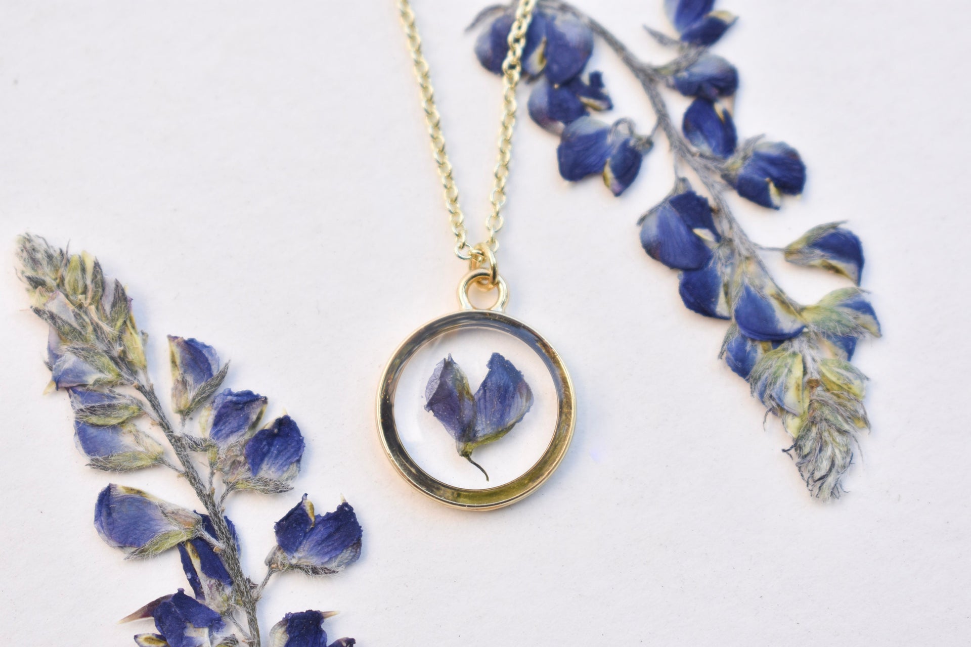 Handmade Lupine Flower Resin Necklace: Symbol of Healing & Strength, Wildflower Jewelry
