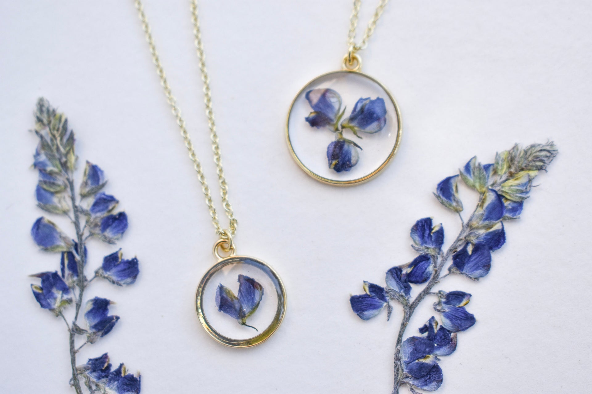 Handmade Lupine Flower Resin Necklace: Symbol of Healing & Strength, Wildflower Jewelry