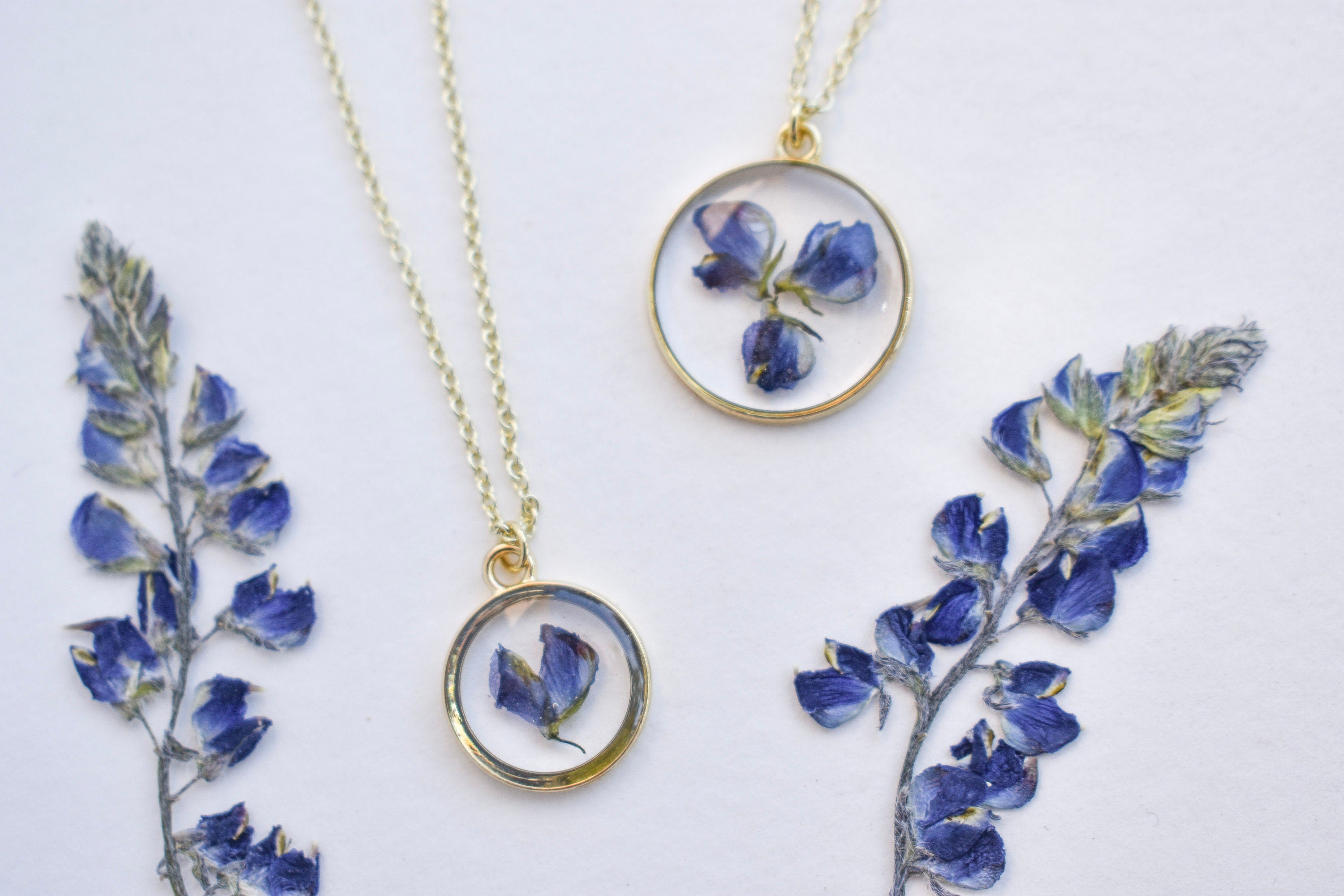 Handmade Lupine Flower Resin Necklace: Symbol of Healing & Strength, Wildflower Jewelry