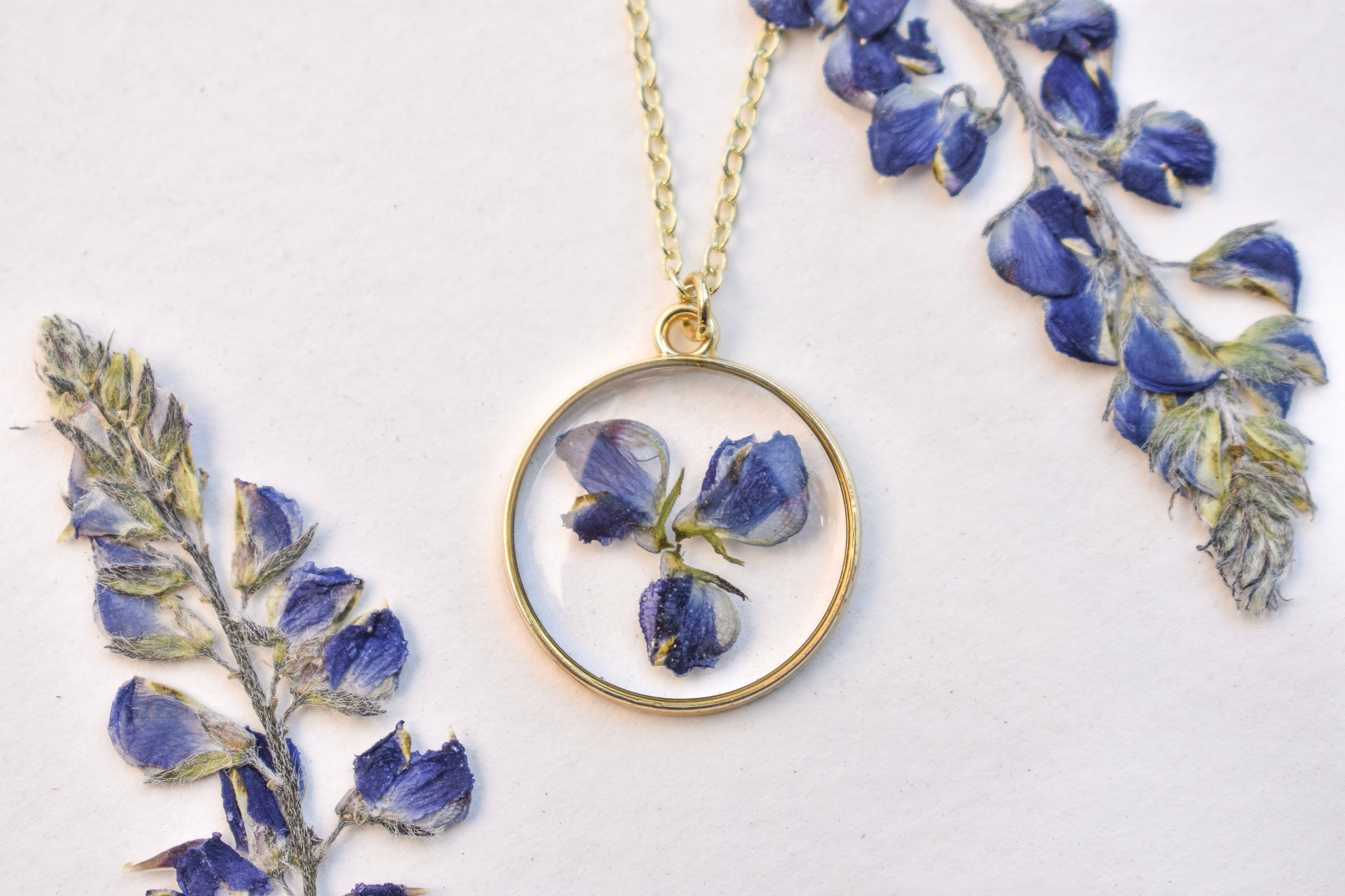 Handmade Lupine Flower Resin Necklace: Symbol of Healing & Strength, Wildflower Jewelry