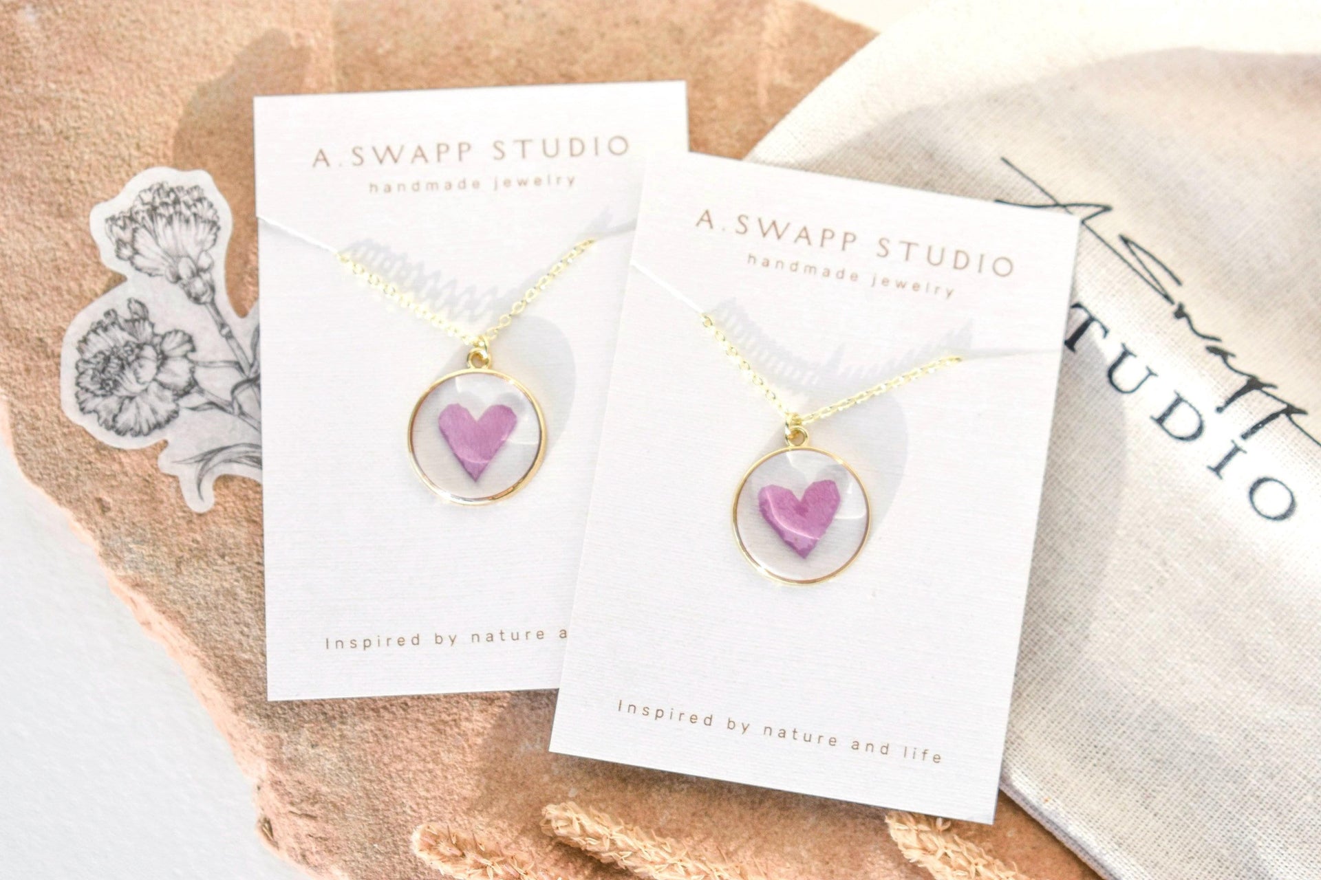 Rose Petal Heart Necklace | Medium Gold Pendant with Real Funeral Flowers | Custom Memorial Jewelry l Valentine's Day Gift