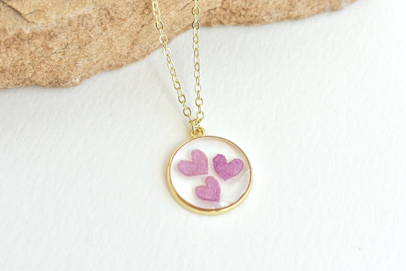 Rose Petal Heart Necklace | Medium Gold Pendant with Real Funeral Flowers | Custom Memorial Jewelry l Valentine's Day Gift