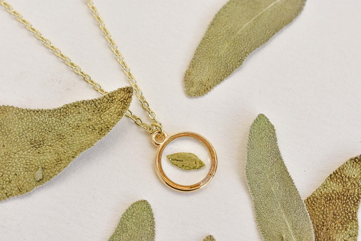 Sage Necklace – Handmade Resin Herb Pendant, Symbolic Jewelry of Wisdom, Healing, and Protection, Real Garden Sage Jewelry
