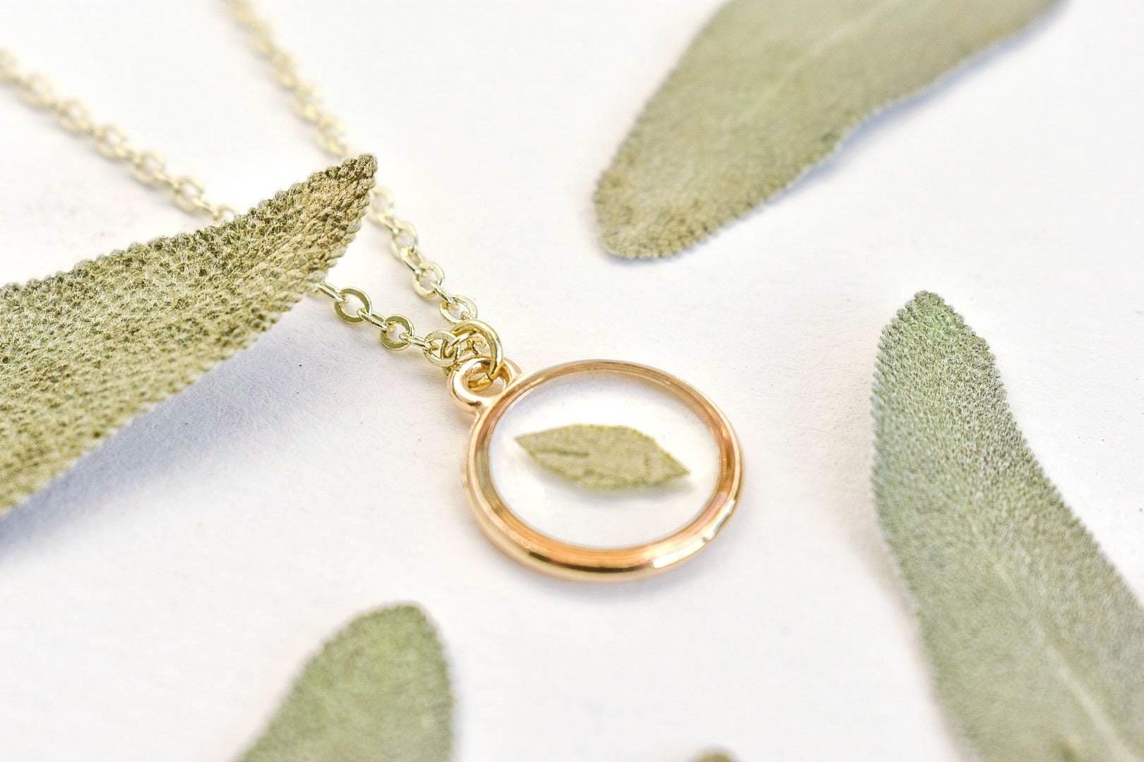 Sage Necklace – Handmade Resin Herb Pendant, Symbolic Jewelry of Wisdom, Healing, and Protection, Real Garden Sage Jewelry