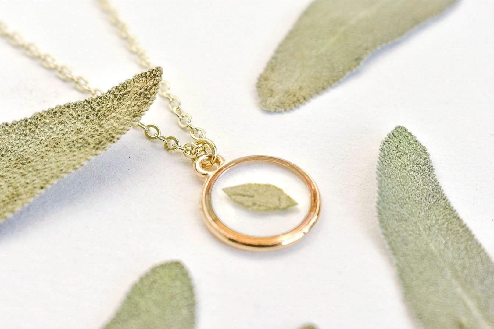 Sage Necklace – Handmade Resin Herb Pendant, Symbolic Jewelry of Wisdom, Healing, and Protection, Real Garden Sage Jewelry