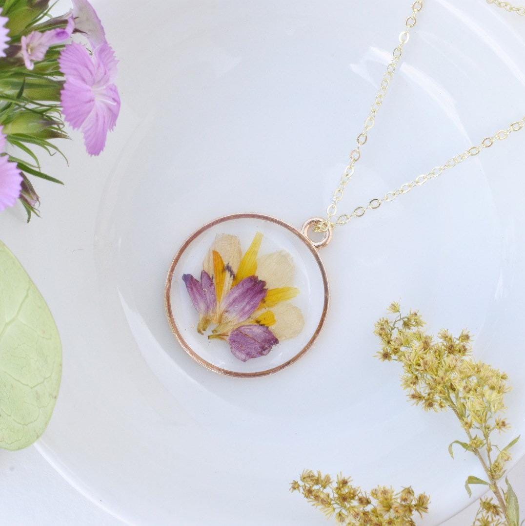 Funeral Flower Custom (made to order) Necklace | Handmade Resin Memorial Jewelry with Real Pressed Flowers