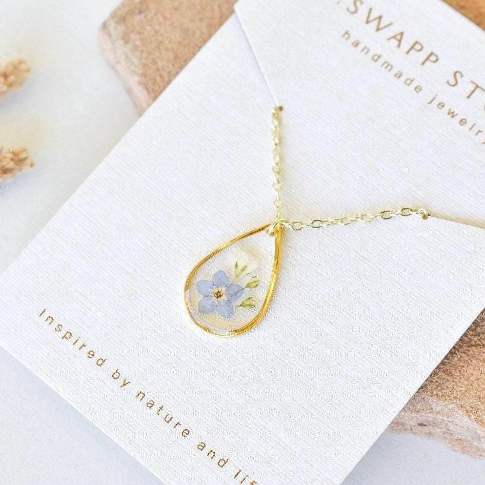 Forget Me Not Necklace-Pressed Flower Jewelry-Flower Jewelry-Real Flower Necklace-Nature Jewelry-Resin Flower-Anniversary Gift-Gift for her