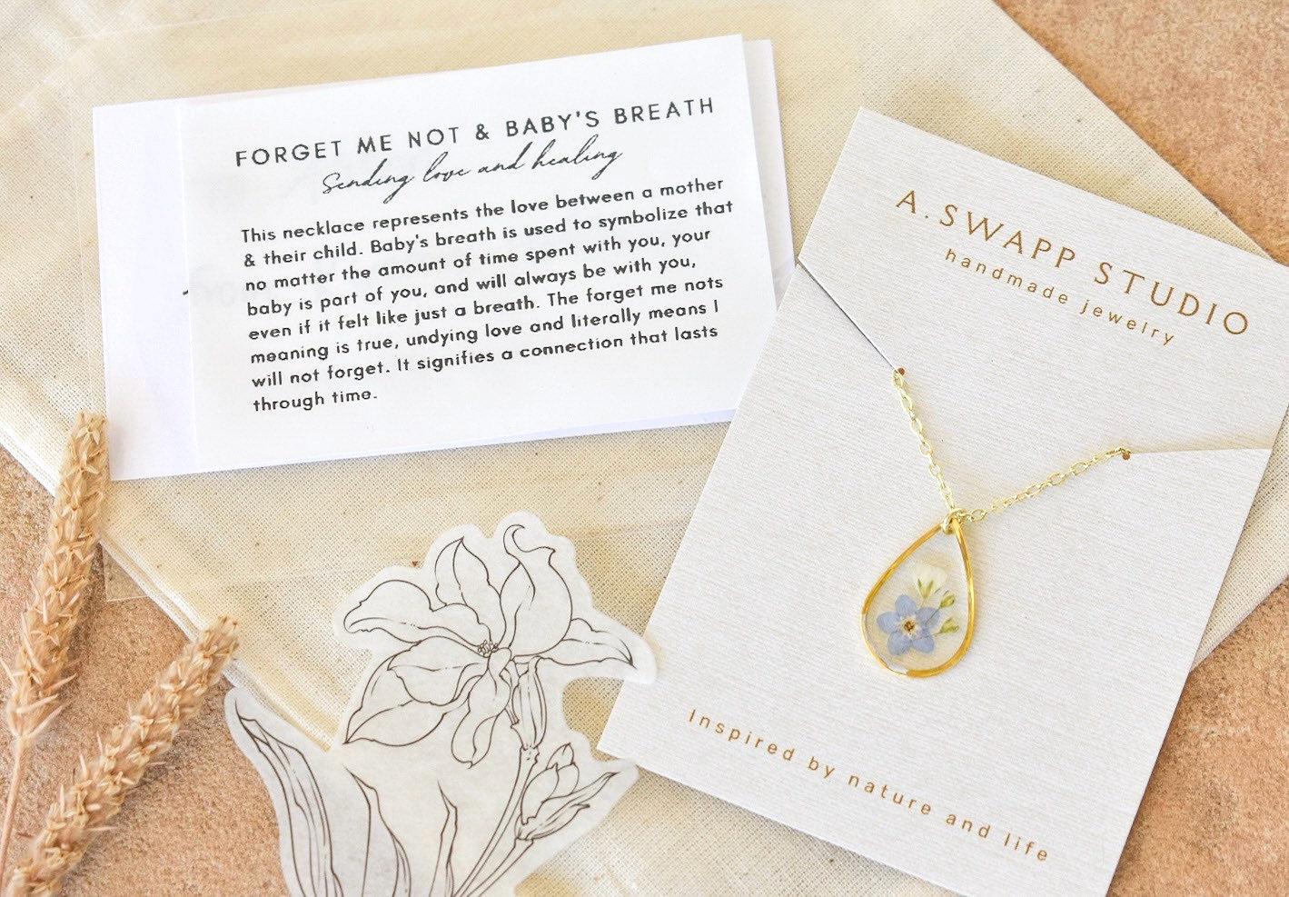 Miscarriage Necklace • Forget Me Not & Baby’s Breath Jewelry • Pregnancy Loss Remembrance Gift