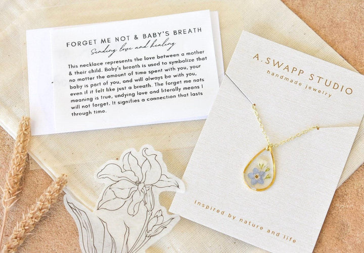 Miscarriage Necklace • Forget Me Not & Baby’s Breath Jewelry • Pregnancy Loss Remembrance Gift