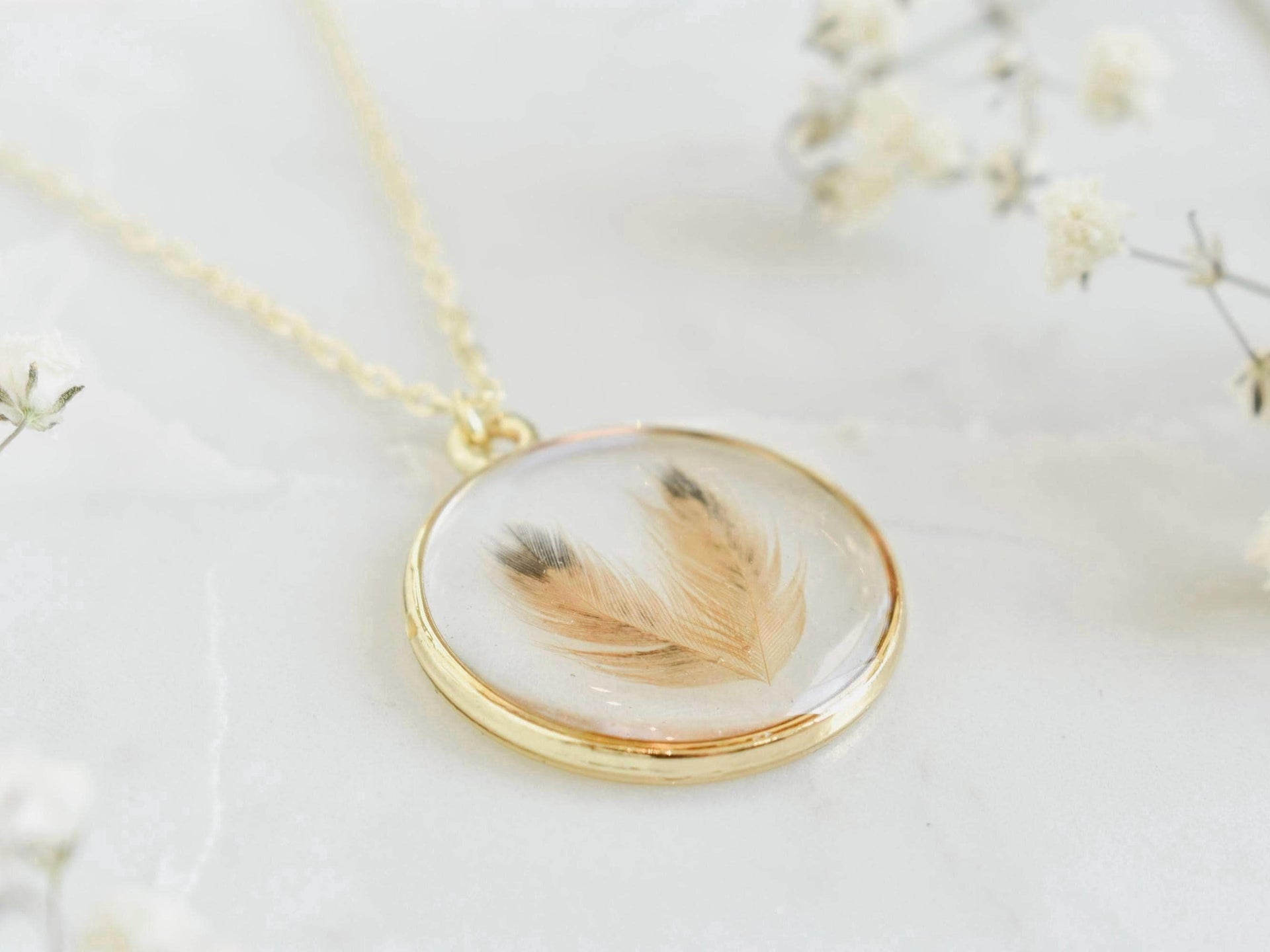 Custom Bird Feather Resin Necklace: Keepsake Jewelry