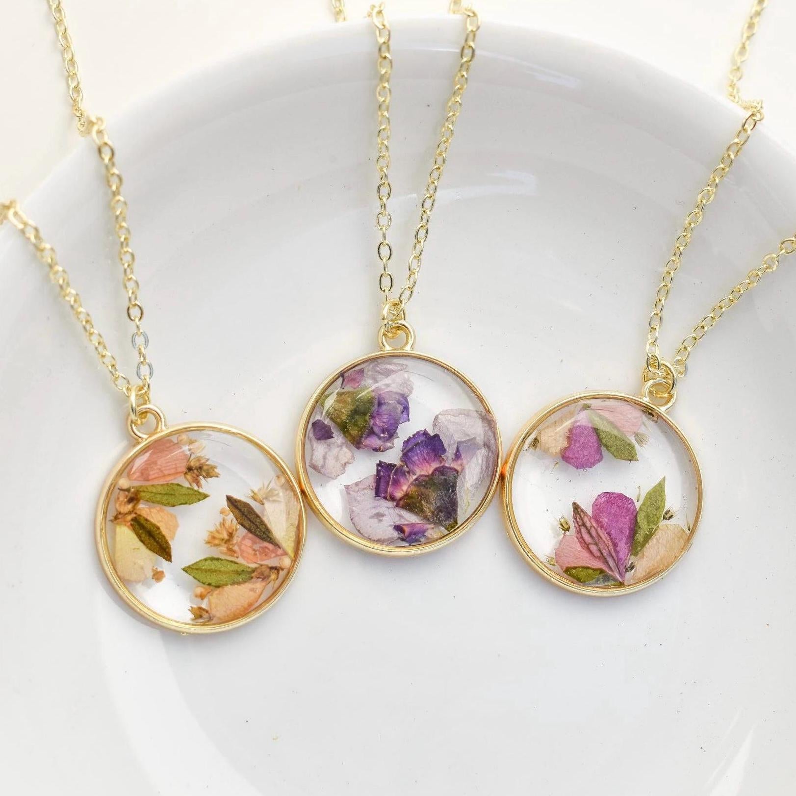 funeral flower dried necklace