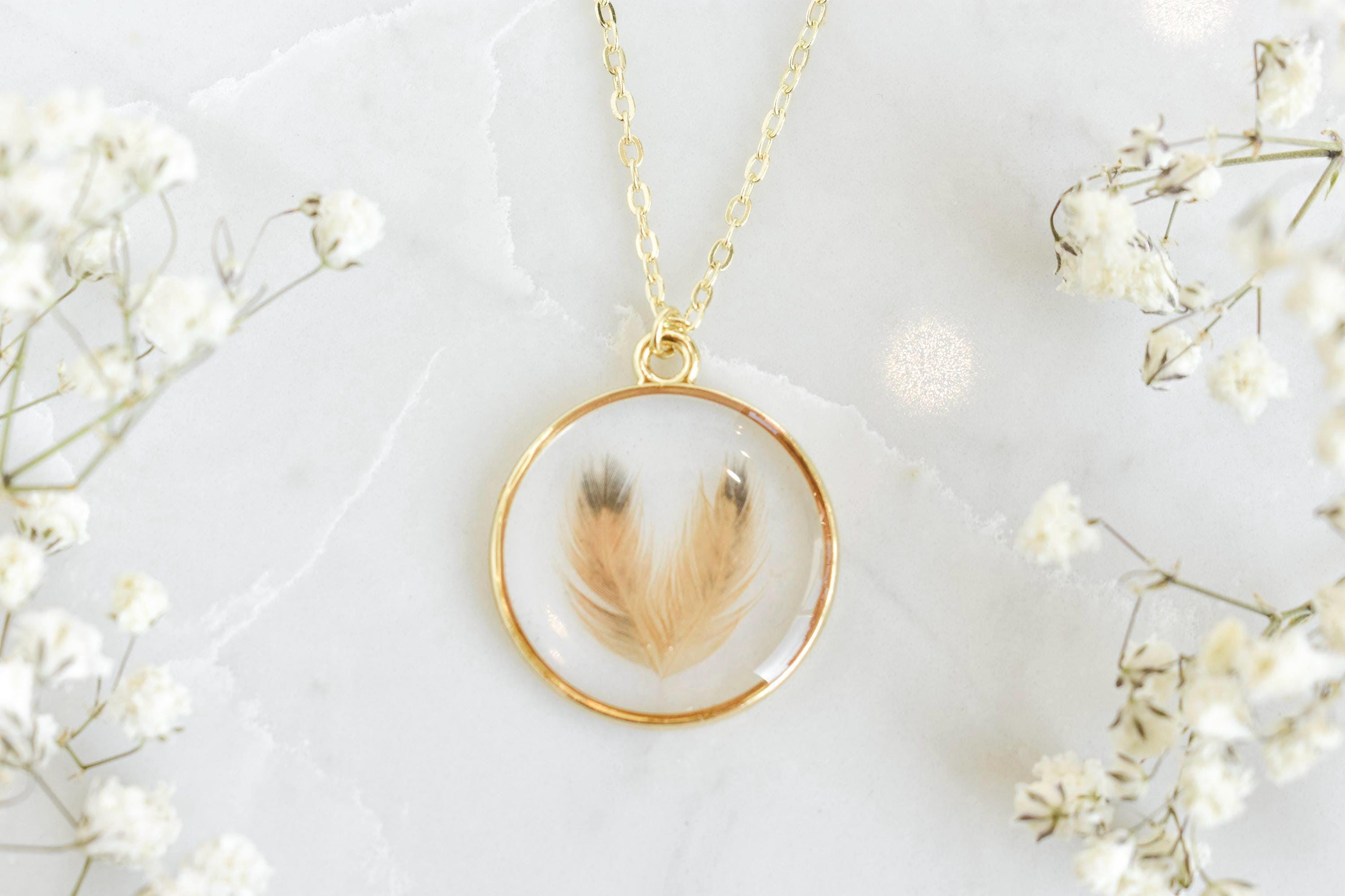 bird feather preservation necklace, bird feather keepsake jewelry, birder gift, gift for bird owner, unique resin jewelry