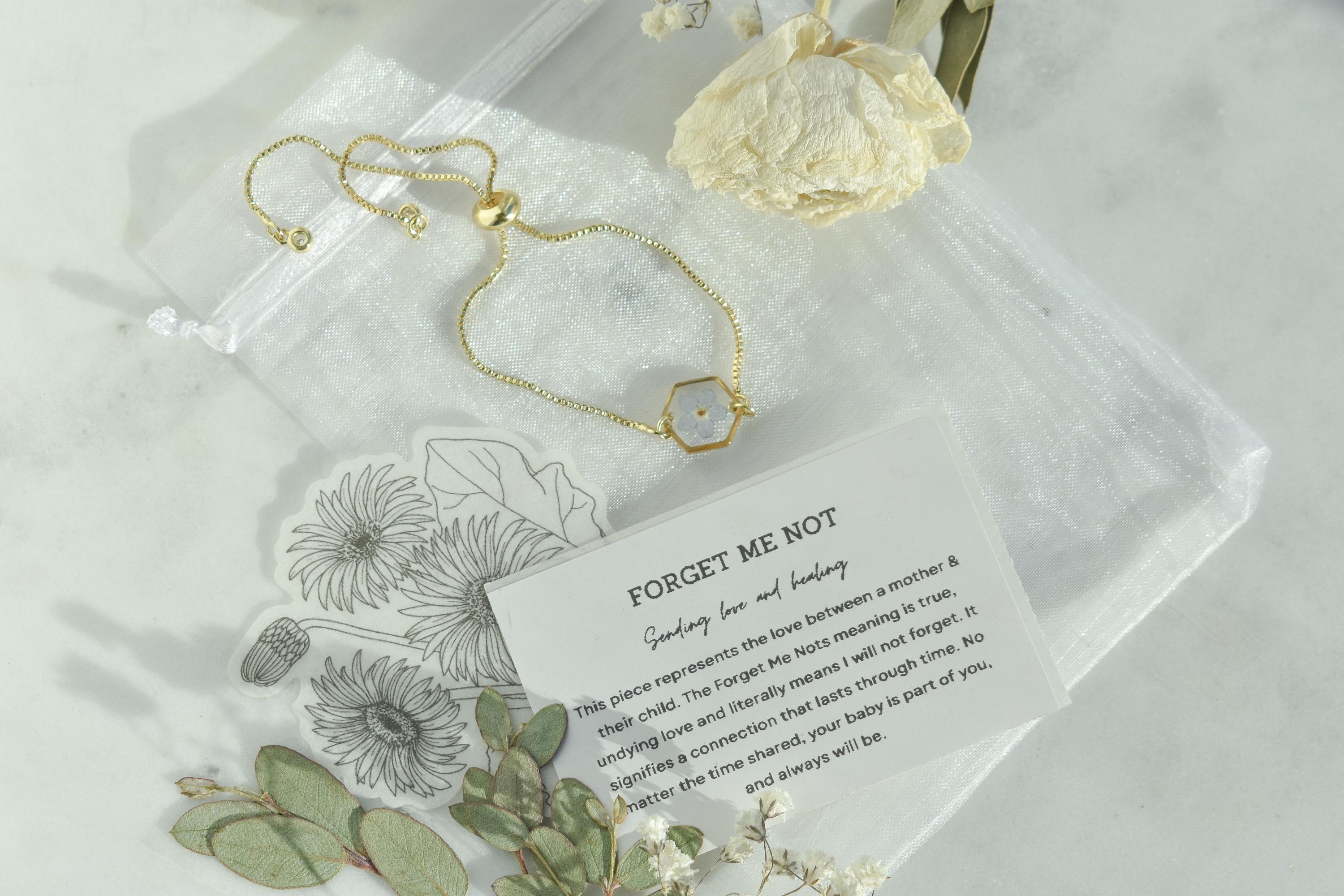 Child Loss Gift for Mothers- Forget Me Not Real Flower Bracelet for Miscarriage/Grief/Loss/Hope/Love