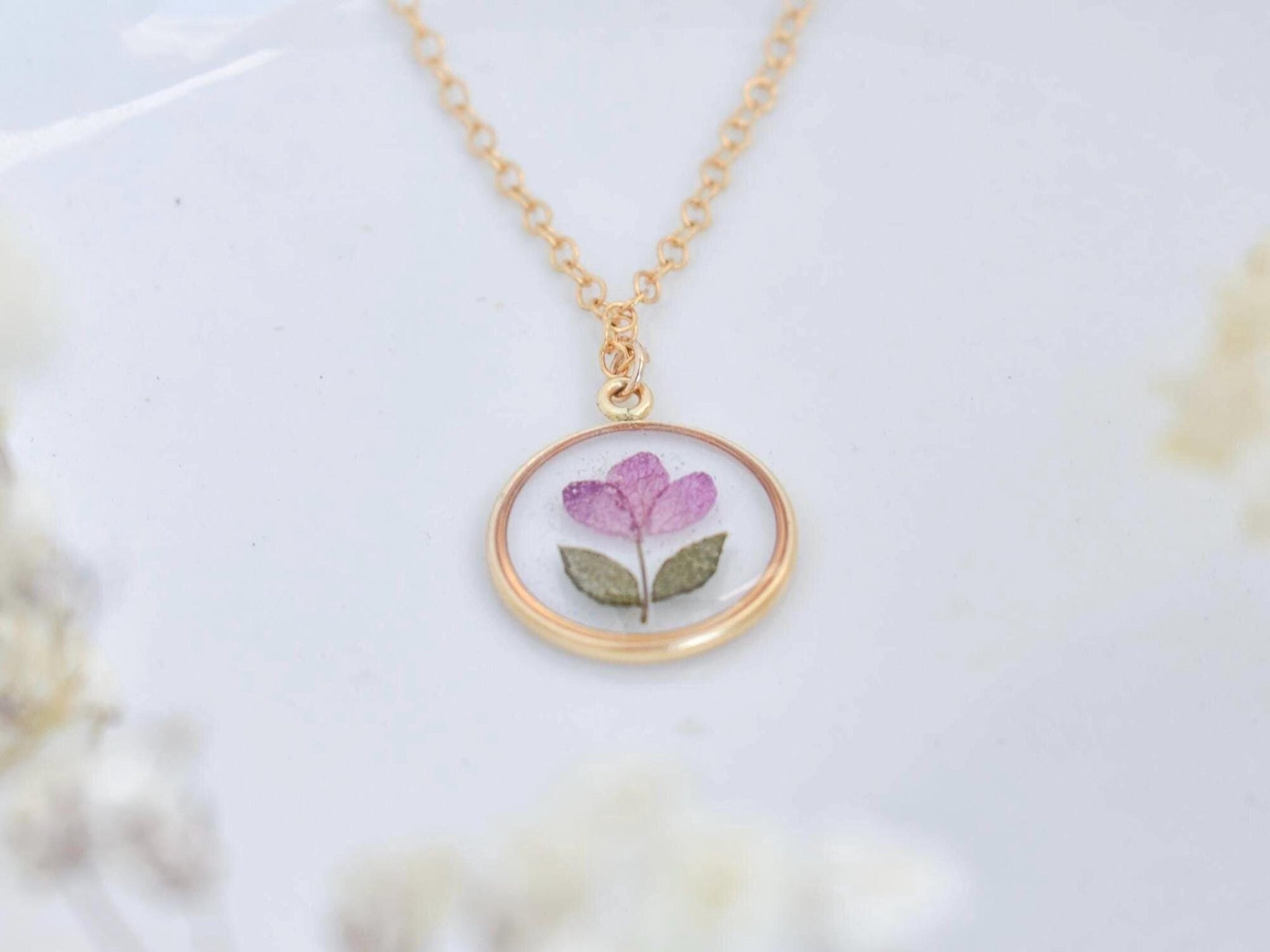 Gold Filled Custom Your Real Flowers (made to order) Resin Necklace l Waterproof Keepsake Jewelry