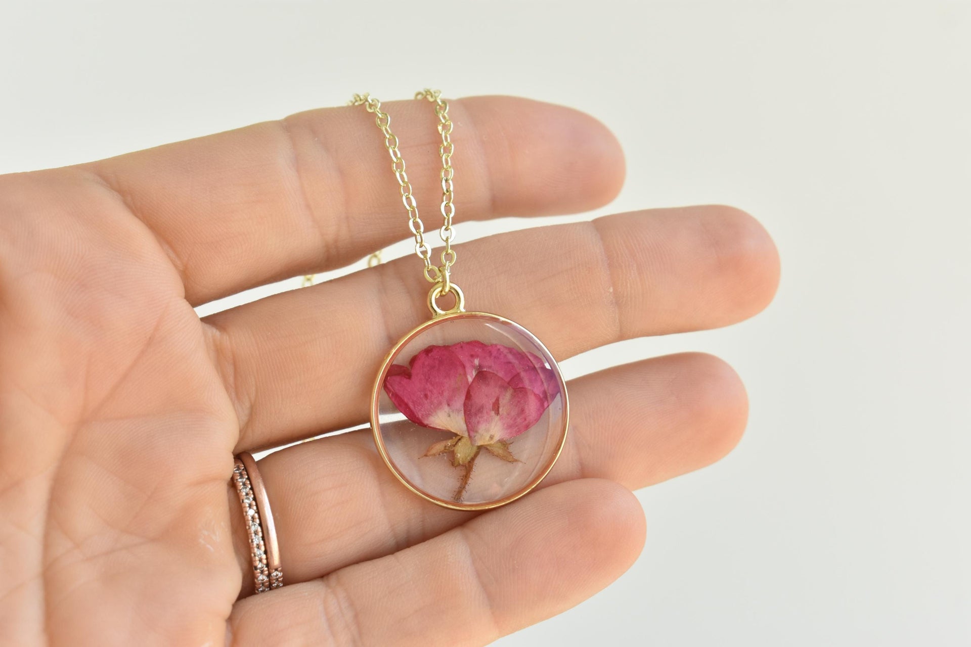 June Birth Flower Necklace – Handmade Rose Pendant, Personalized Birth Month Jewelry Gift