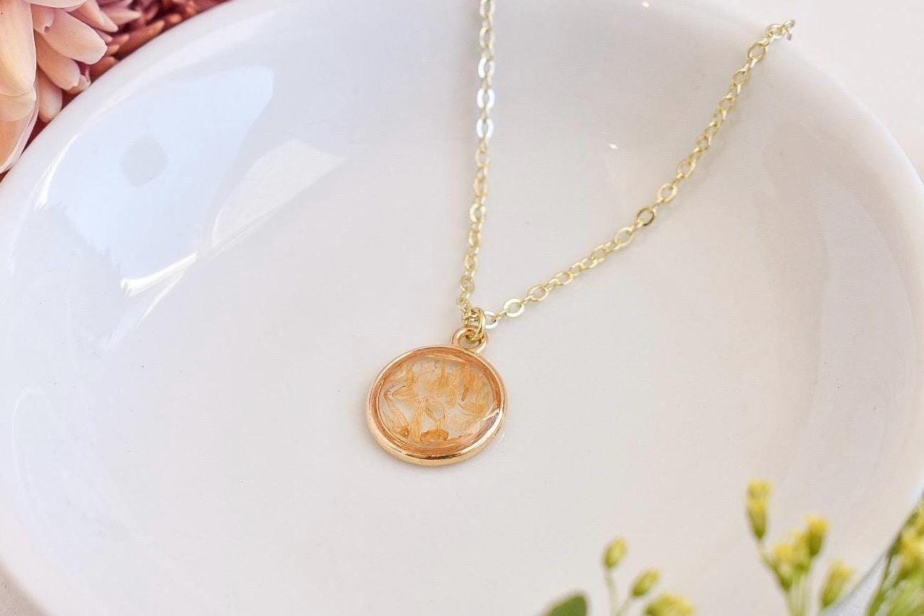 Calendula Necklace – Handmade Resin Herb Pendant, Symbolic Jewelry of Joy, Hope, and Love, Real Pressed Garden Flower Jewelry