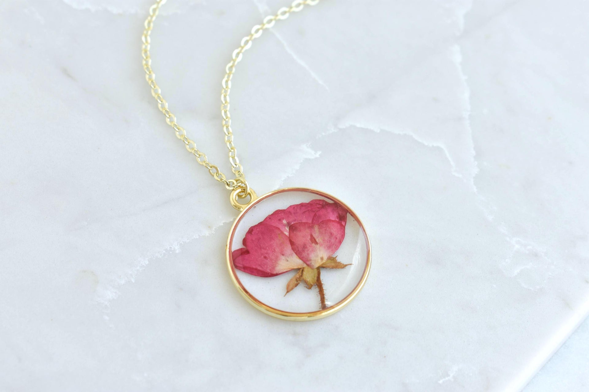 June Birth Flower Necklace – Handmade Rose Pendant, Personalized Birth Month Jewelry Gift