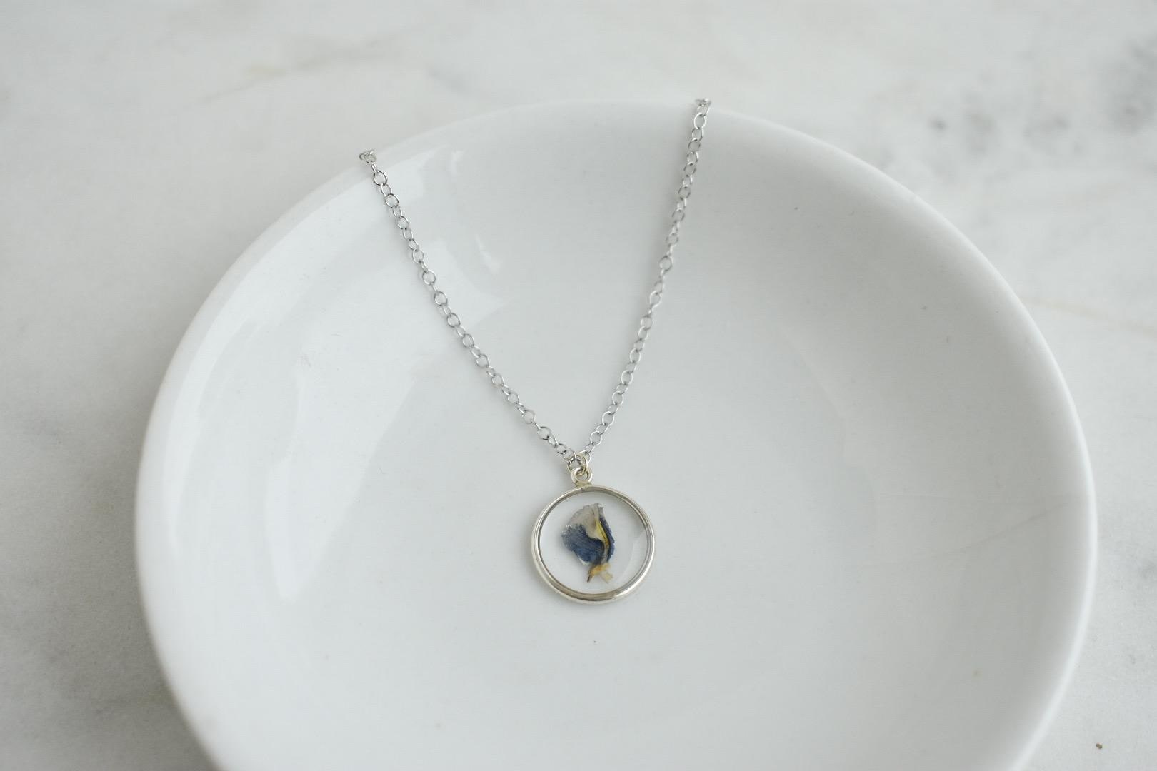 Texas Bluebonnet Flower Waterproof Necklace | Handmade with Real Pressed Flowers l Sterling Silver