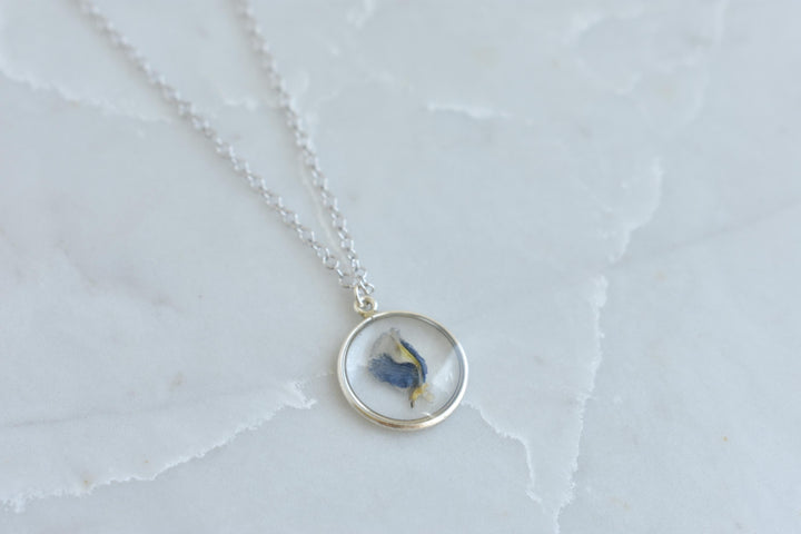 Texas Bluebonnet Flower Waterproof Necklace | Handmade with Real Pressed Flowers l Sterling Silver