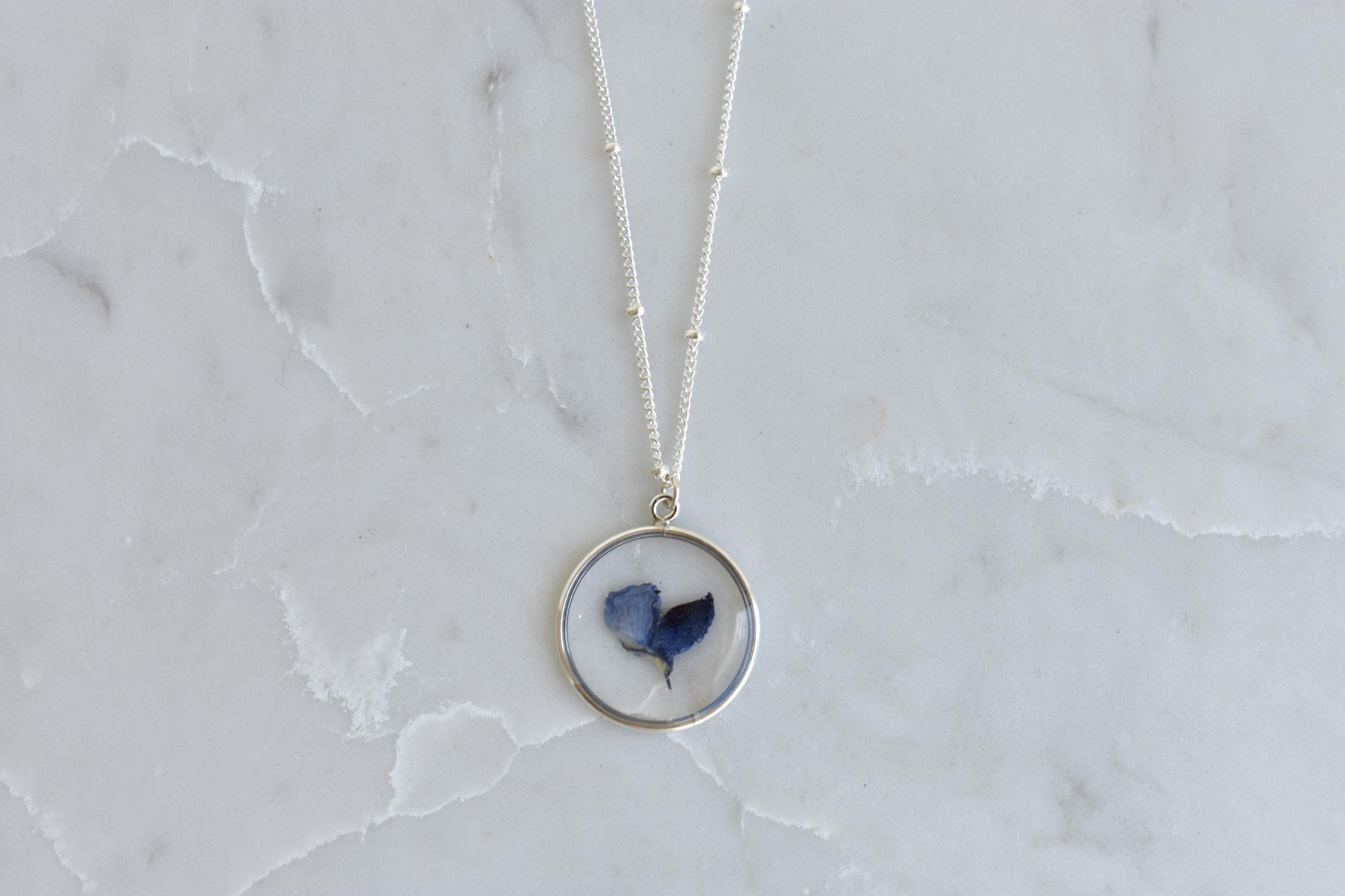 Texas Bluebonnet Flower Waterproof Necklace | Handmade with Real Pressed Flowers l Sterling Silver