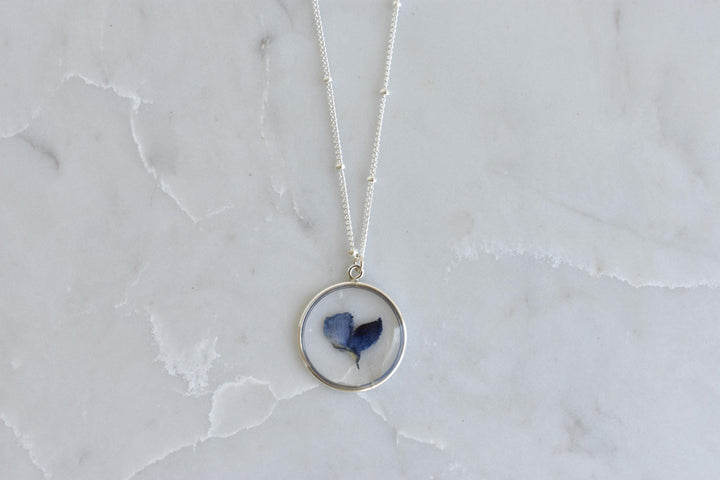 Texas Bluebonnet Flower Waterproof Necklace | Handmade with Real Pressed Flowers l Sterling Silver