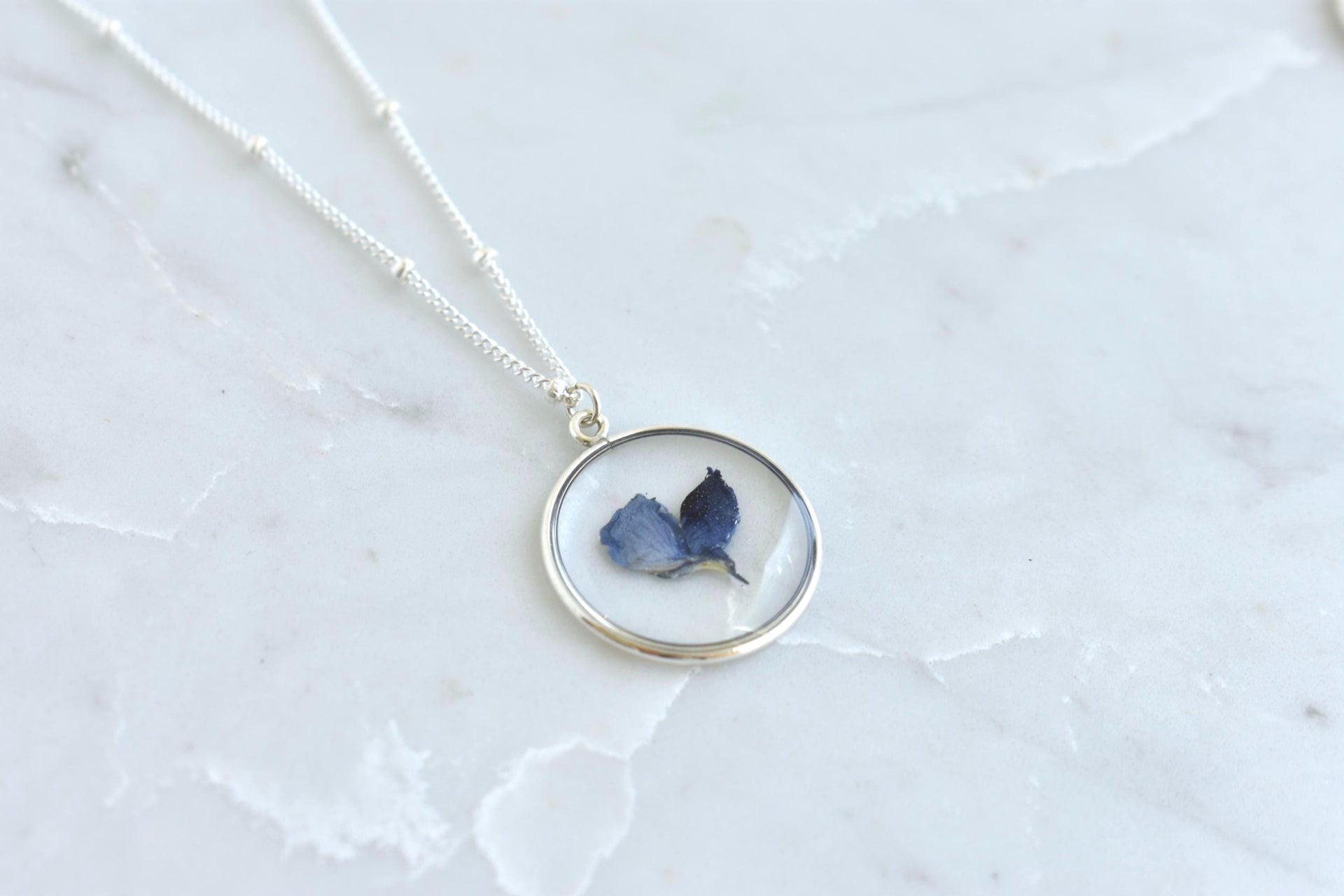 Texas Bluebonnet Flower Waterproof Necklace | Handmade with Real Pressed Flowers l Sterling Silver