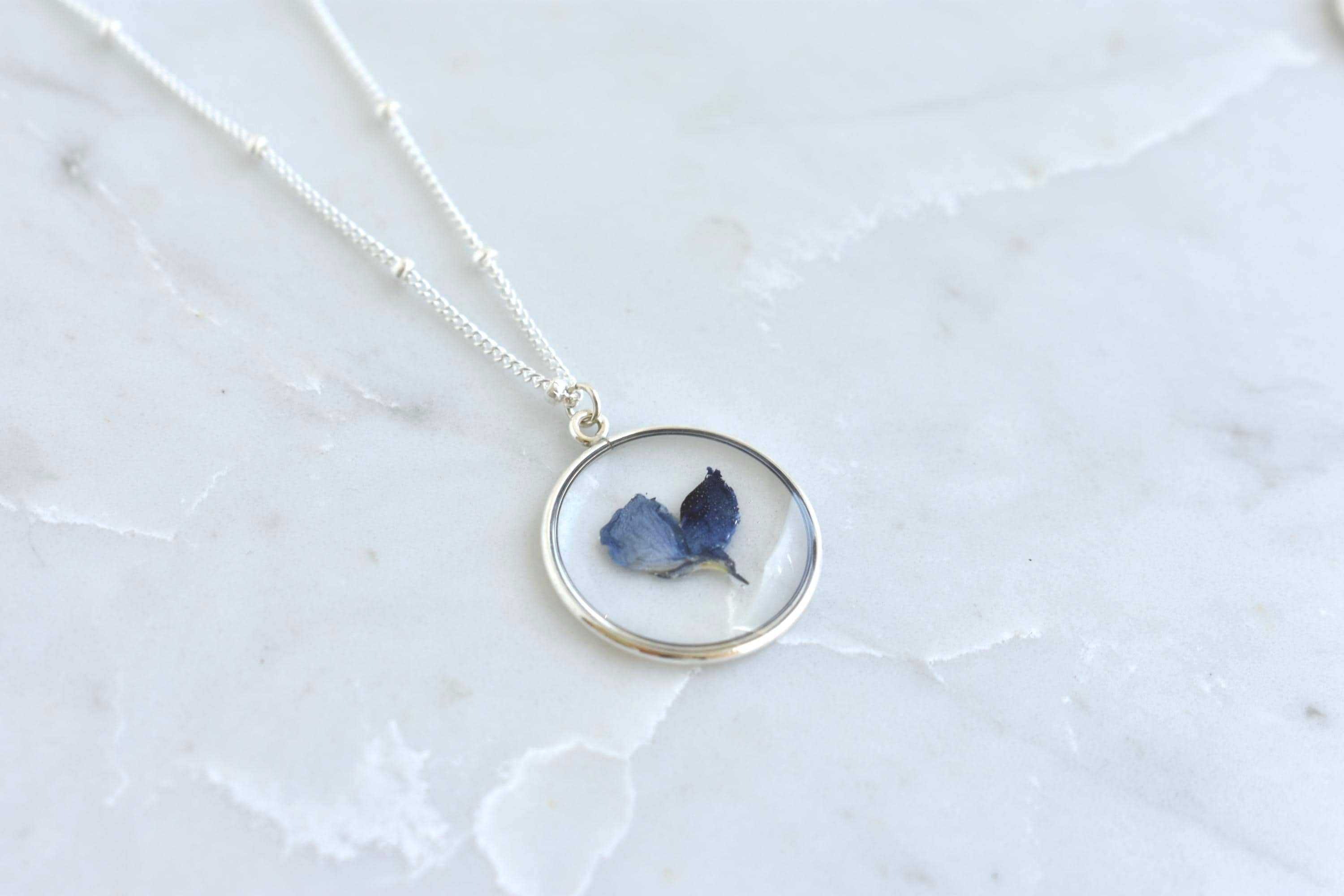 Texas Bluebonnet Flower Waterproof Necklace | Handmade with Real Pressed Flowers l Sterling Silver