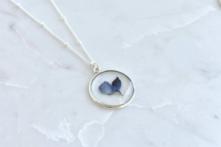 Texas Bluebonnet Flower Waterproof Necklace | Handmade with Real Pressed Flowers l Sterling Silver