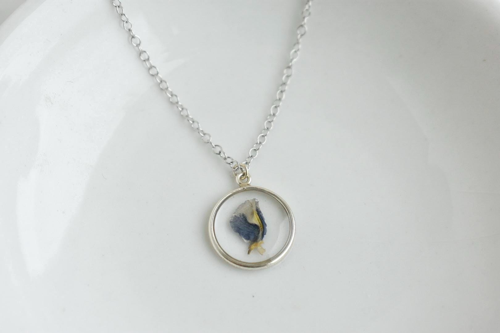 Texas Bluebonnet Flower Waterproof Necklace | Handmade with Real Pressed Flowers l Sterling Silver
