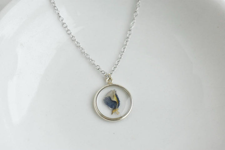 Texas Bluebonnet Flower Waterproof Necklace | Handmade with Real Pressed Flowers l Sterling Silver