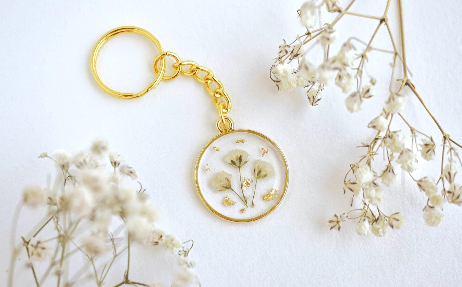 Custom Funeral Flower Resin Keychain: Memorial Keepsake Jewelry