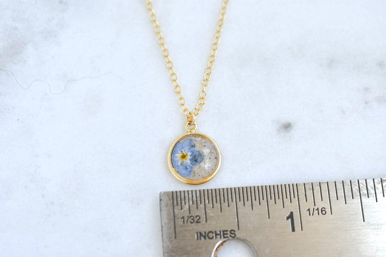 Gold Filled Forget Me Not Flower Memorial Necklace | Ashes & Remains Resin Jewelry
