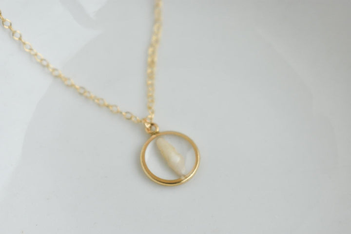 Handmade Pet Tooth Custom Necklace, Gold Filled, Dog or Cat Resin Keepsake Waterproof Jewelry