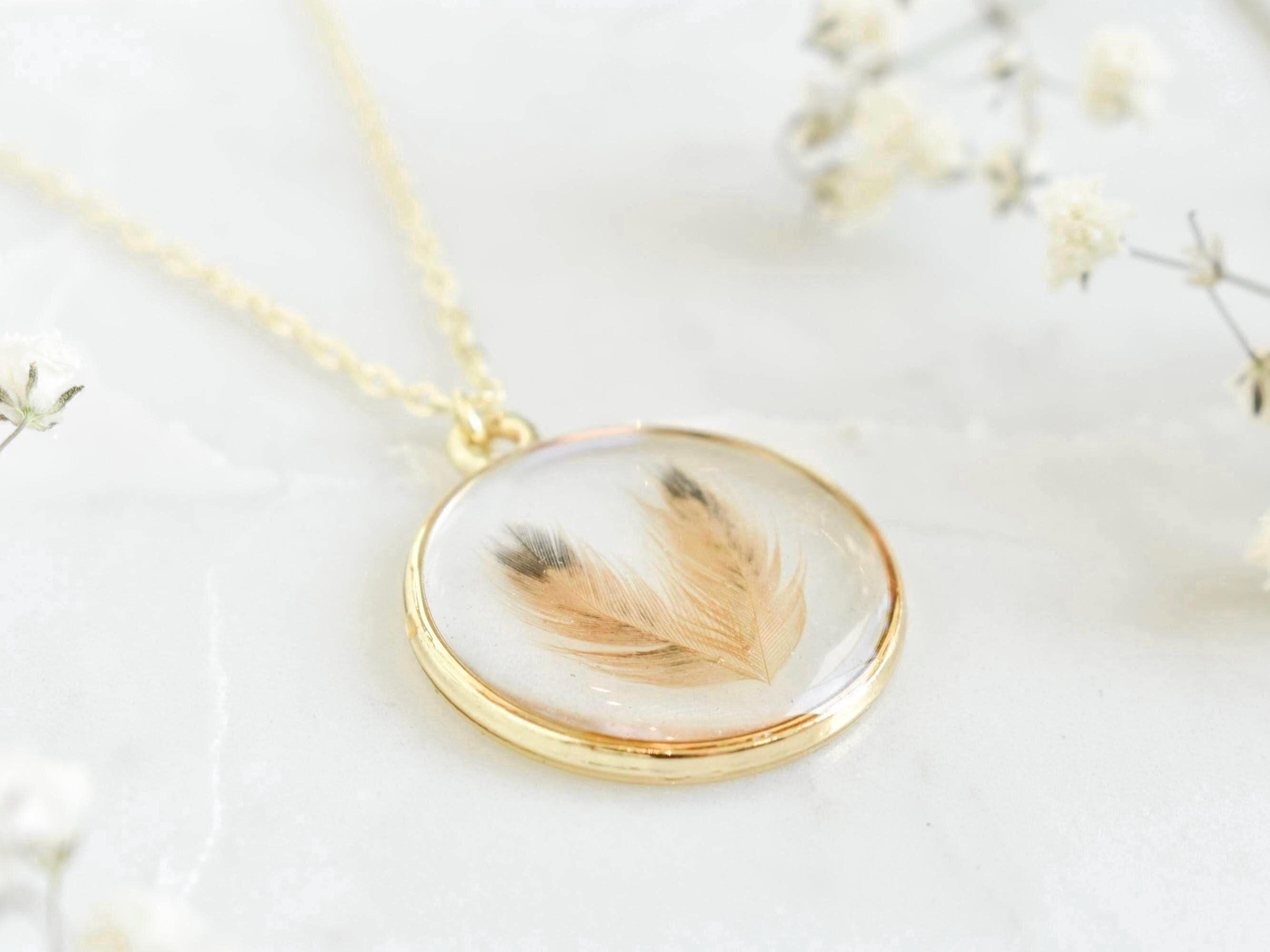 bird feather preservation necklace, bird feather keepsake jewelry, birder gift, gift for bird owner, unique resin jewelry