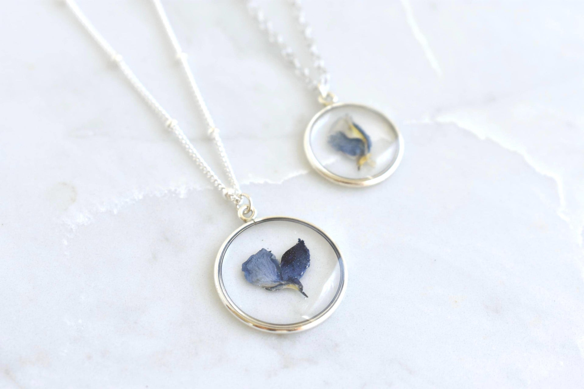 Texas Bluebonnet Flower Waterproof Necklace | Handmade with Real Pressed Flowers l Sterling Silver