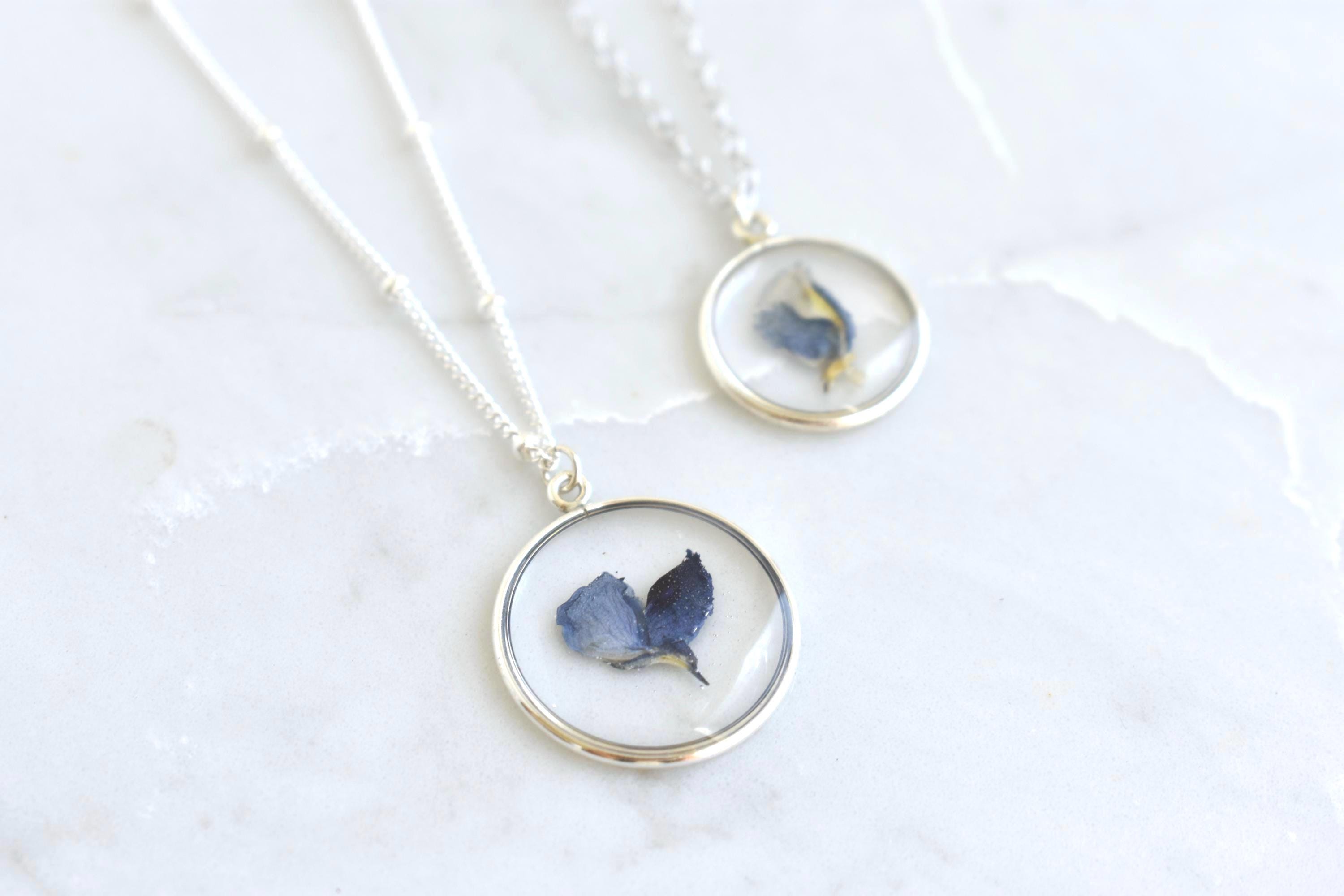 Texas Bluebonnet Flower Waterproof Necklace | Handmade with Real Pressed Flowers l Sterling Silver