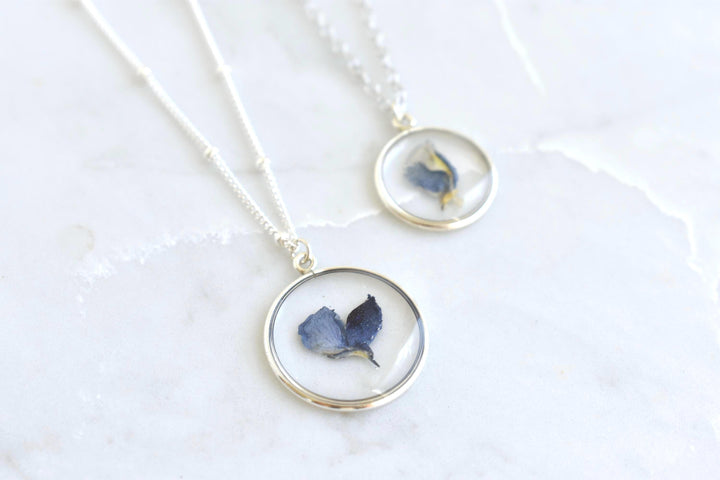 Texas Bluebonnet Flower Waterproof Necklace | Handmade with Real Pressed Flowers l Sterling Silver
