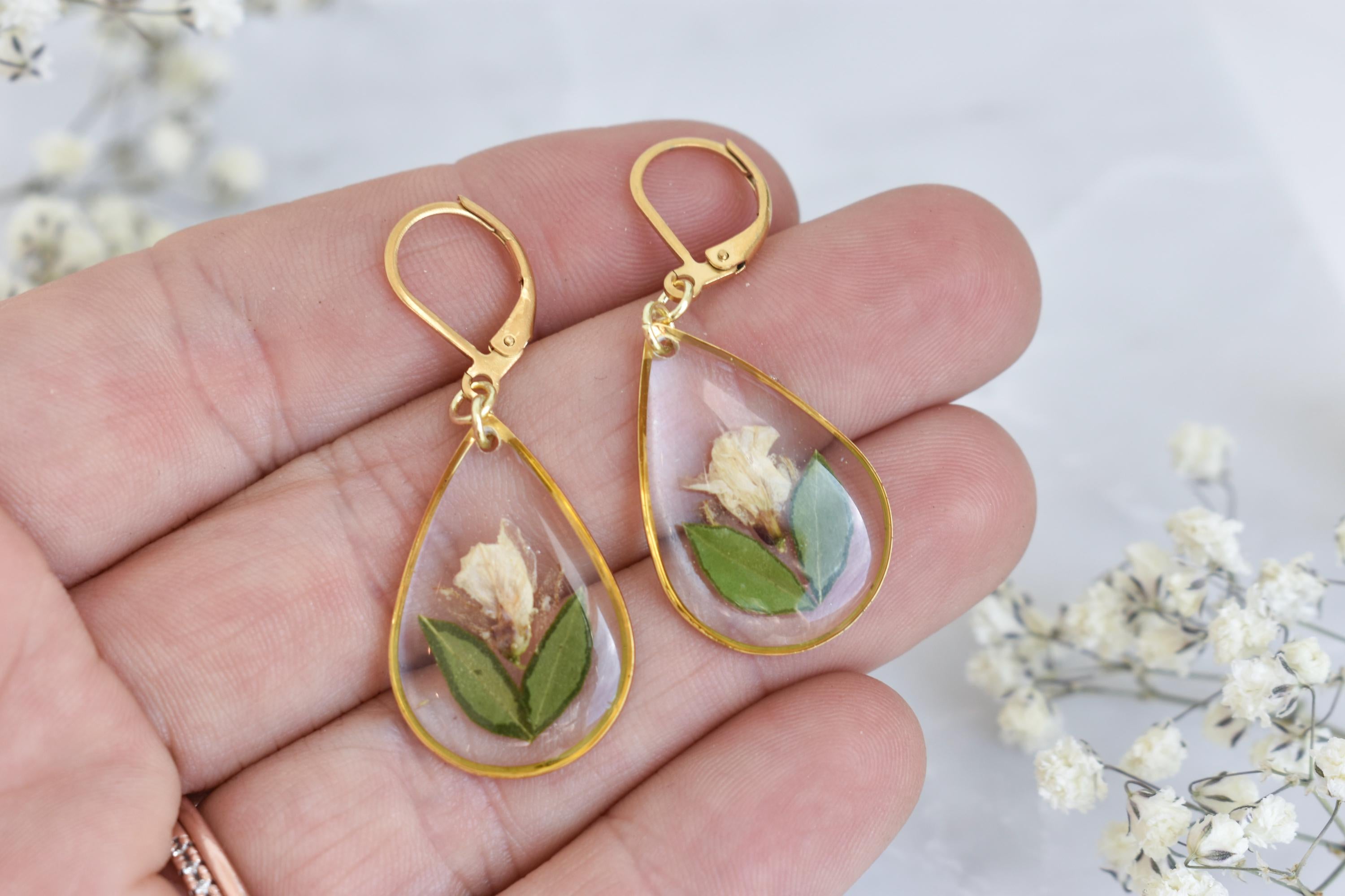Funeral Flowers Custom (made to order) pressed flower resin earrings