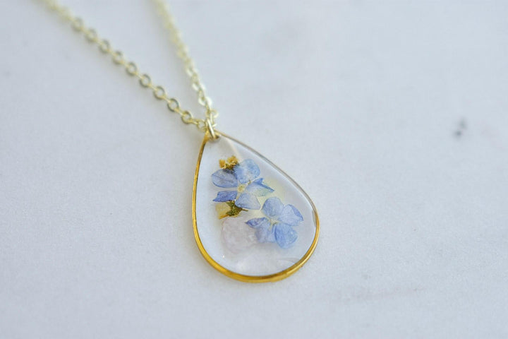 Custom Wedding Jewelry Set, Handmade Resin Necklace and Earrings with Pressed Flower Bridal Bouquet