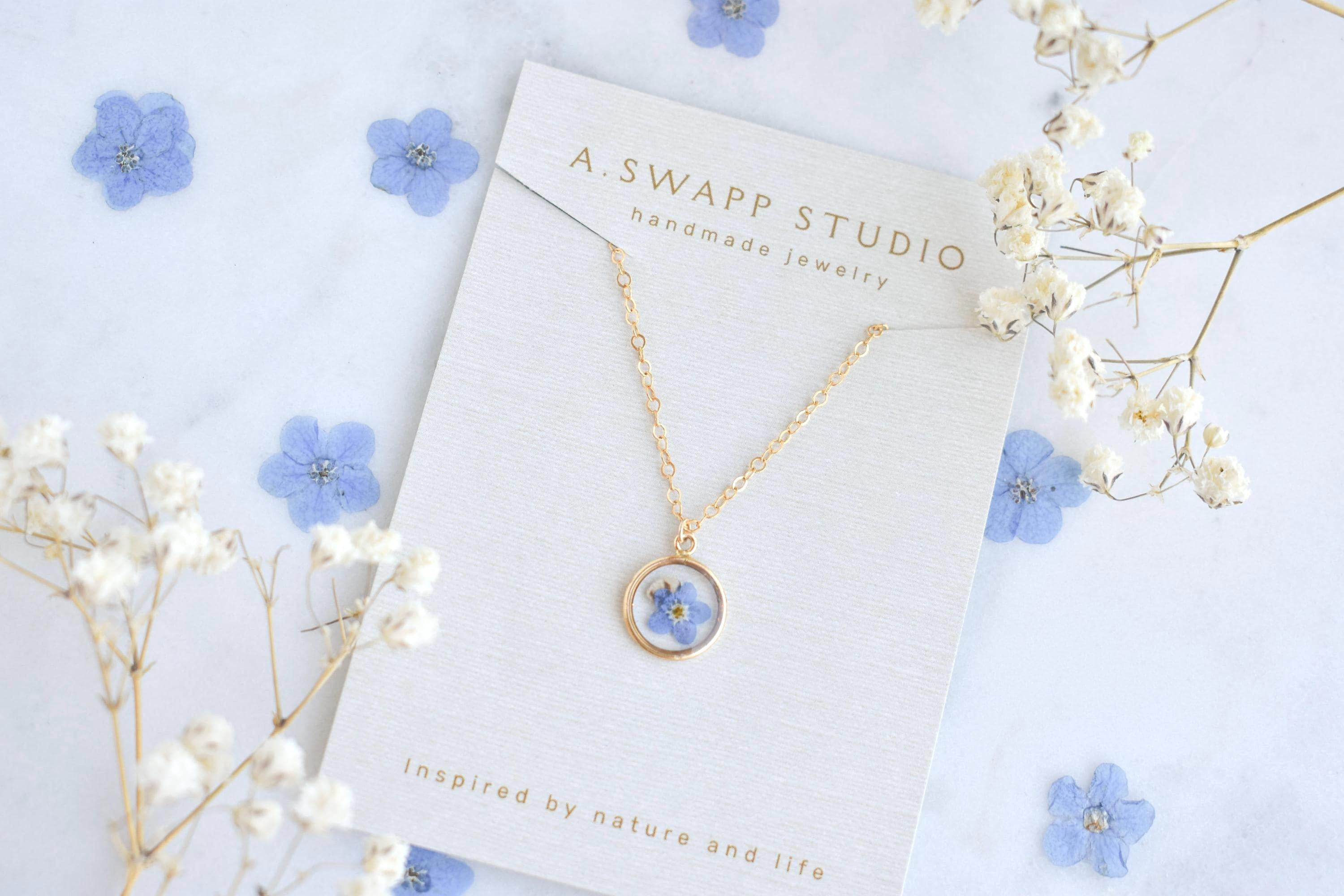 Gold Filled Miscarriage Necklace • Forget Me Not & Baby’s Breath Jewelry • Waterproof Pregnancy Loss Remembrance Gift, Gift for Mothers