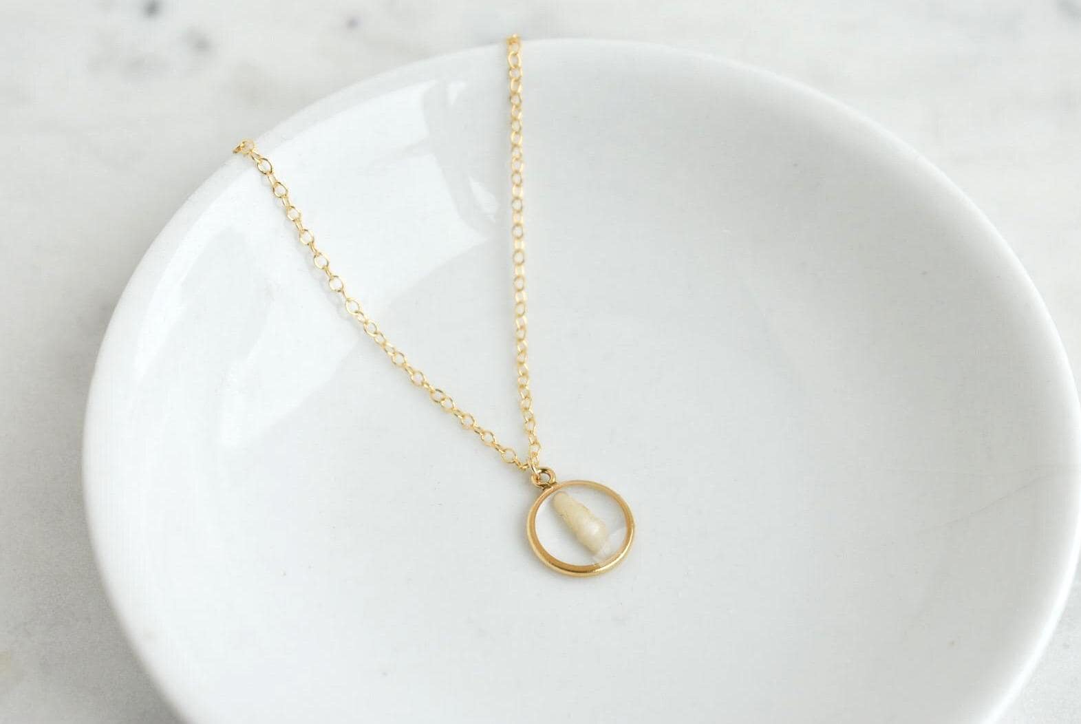 Handmade Pet Tooth Custom Necklace, Gold Filled, Dog or Cat Resin Keepsake Waterproof Jewelry