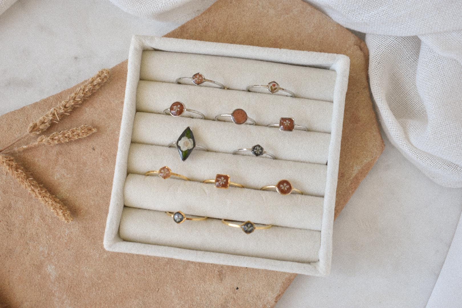 14k Gold Filled Forget Me Not Ring, Handmade Flower Resin Jewelry, Gift for Her, Mothers, Friends, etc.