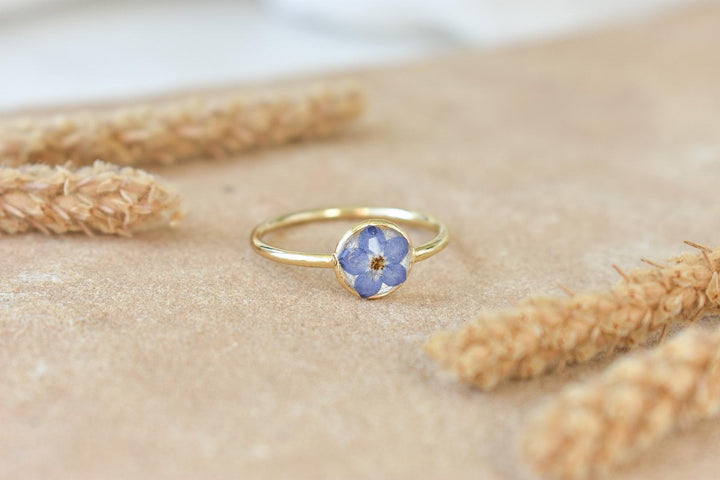 14k Gold Filled Forget Me Not Ring, Handmade Flower Resin Jewelry, Gift for Her, Mothers, Friends, etc.