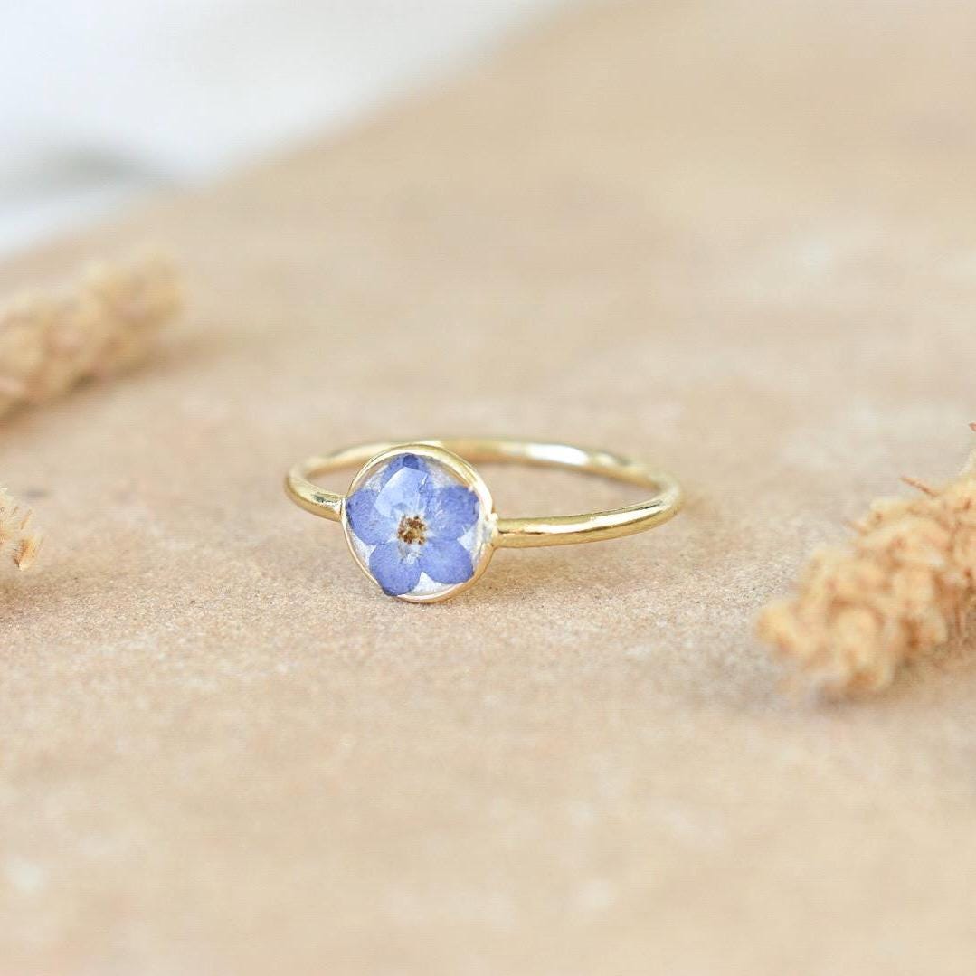 Custom Ring 14k Gold Filled, Handmade Dried or Pressed Flower Resin Jewelry, Gift for Her, Mothers, Friends, etc.