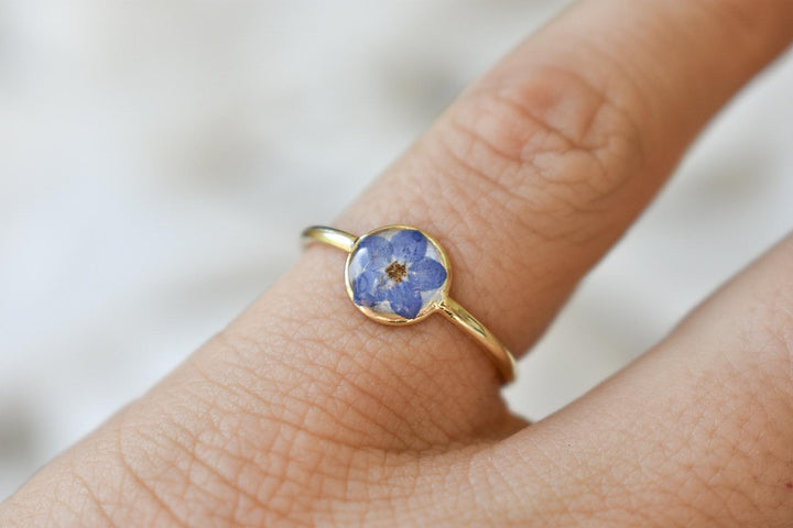 14k Gold Filled Forget Me Not Ring, Handmade Flower Resin Jewelry, Gift for Her, Mothers, Friends, etc.