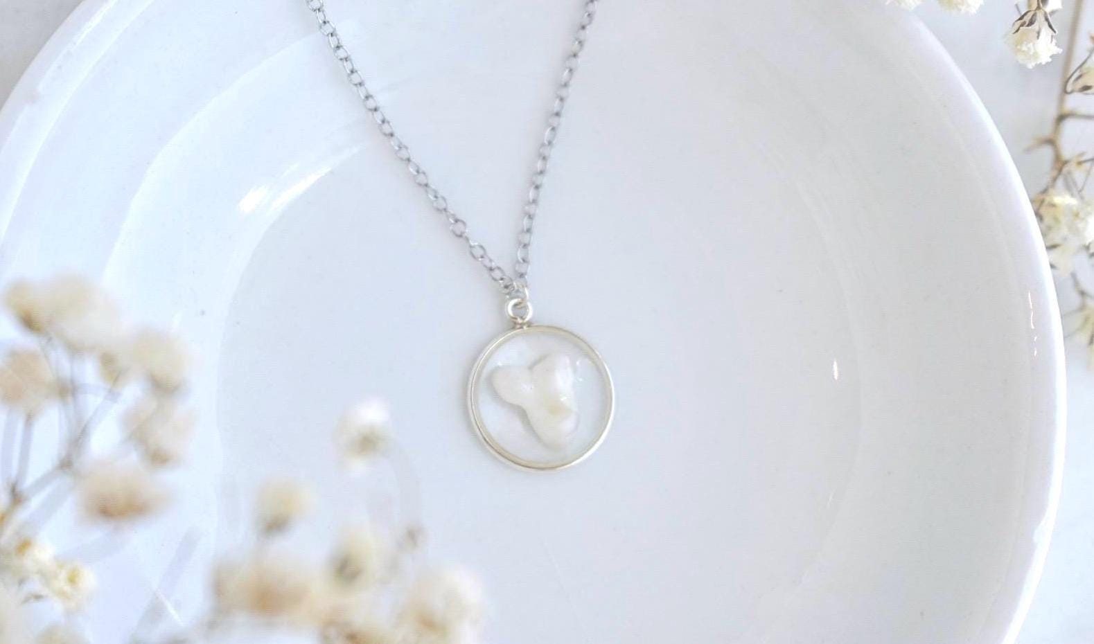 Sterling Silver Pet Tooth Custom Necklace | Handmade Resin Keepsake Jewelry l Gold Filled
